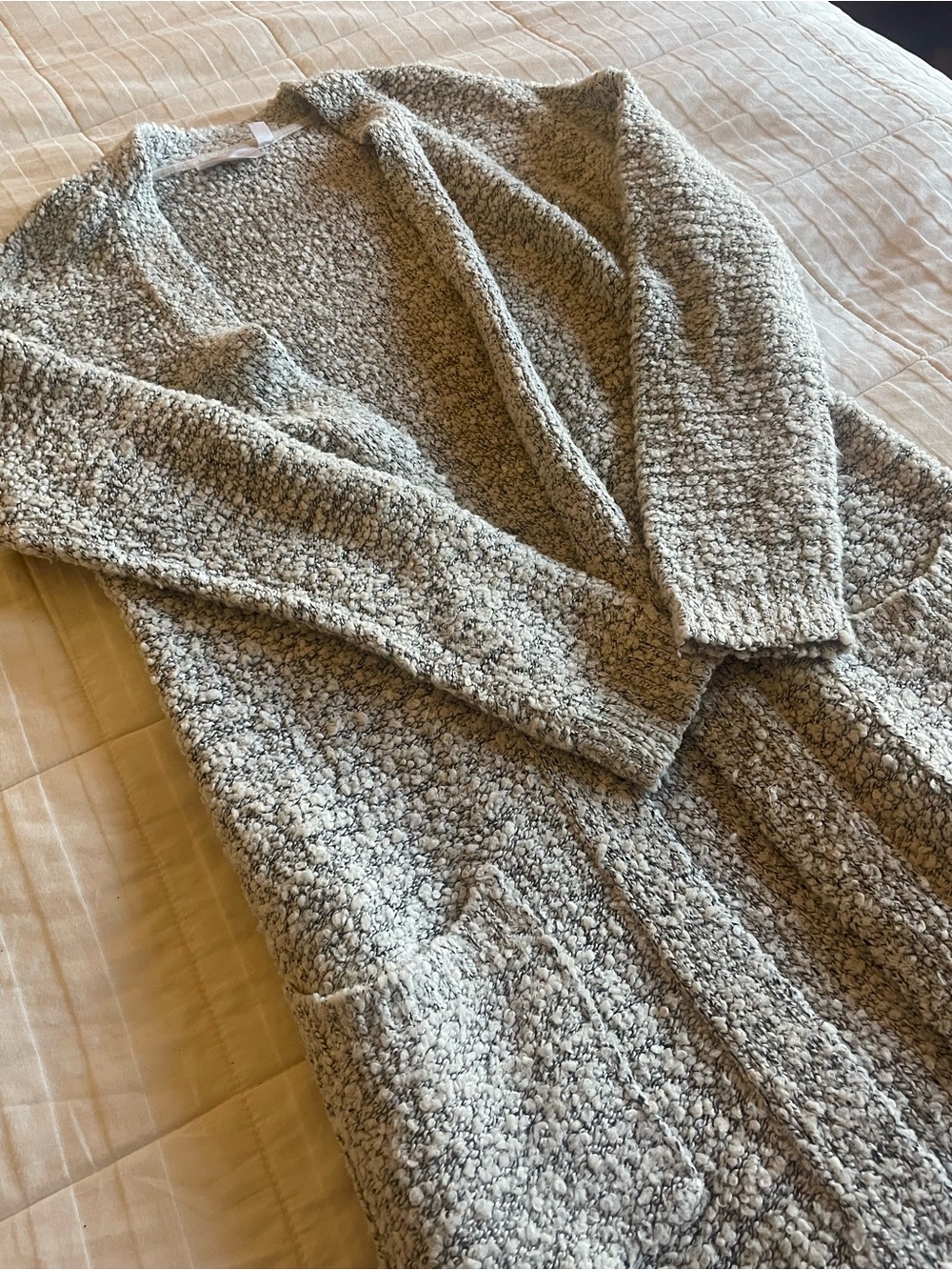 RD Style Textured Open-Front Cardigan in Light Gray